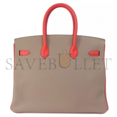 HERMES MASTER BIRKIN 30 EPSOM PEWTER GREY LIPSTICK PINK GOLD BUCKLE H028369CK42 (30*23*15cm)